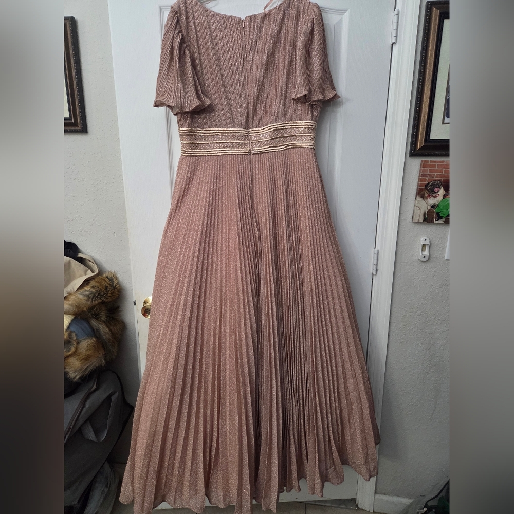 NWT Ieena for Mac Duggal Pink Pleated Shimmering Flutter Sleeve Gown SZ 14 - Picture 8 of 15